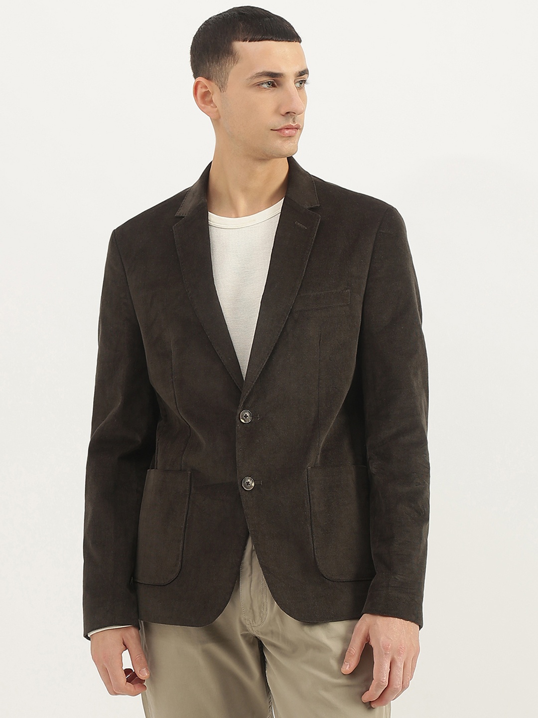 

United Colors of Benetton Pure Cotton Single Breasted Blazer, Brown