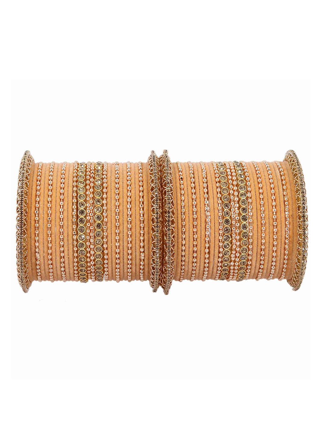 

ZULKA Set Of 46 Zircon Studded Metal Bangles, Peach