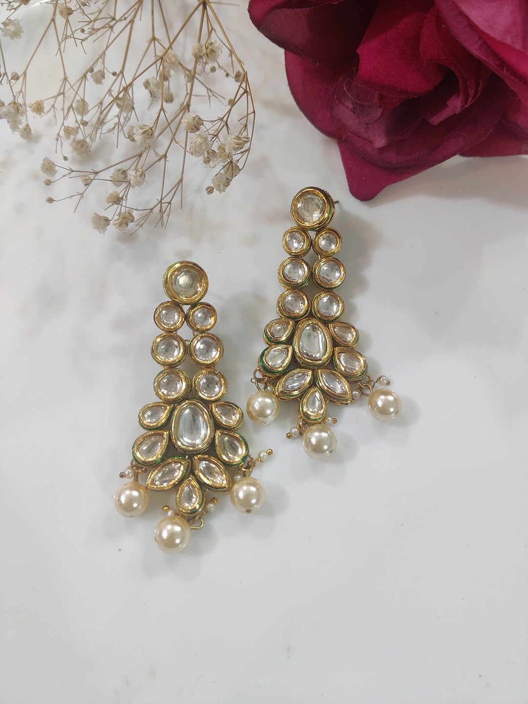 

STYLE DECO Contemporary Kundan Drop Earrings, Gold