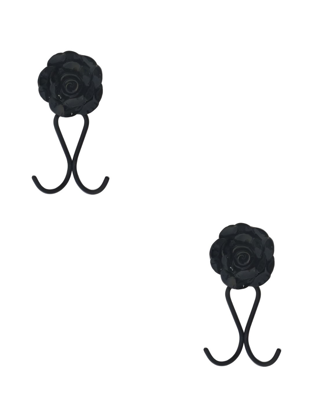 

IndianShelf Black 2 Pieces Rose Textured Ceramic Wall Hooks