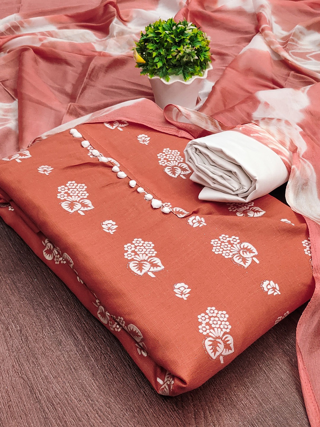 

LADY SHOPI Floral Printed Unstitched Dress Material, Orange