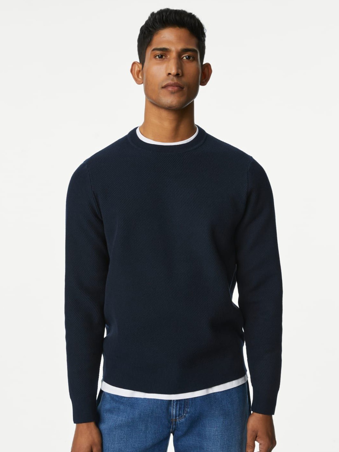 

Marks & Spencer Men Striped Pullover, Navy blue