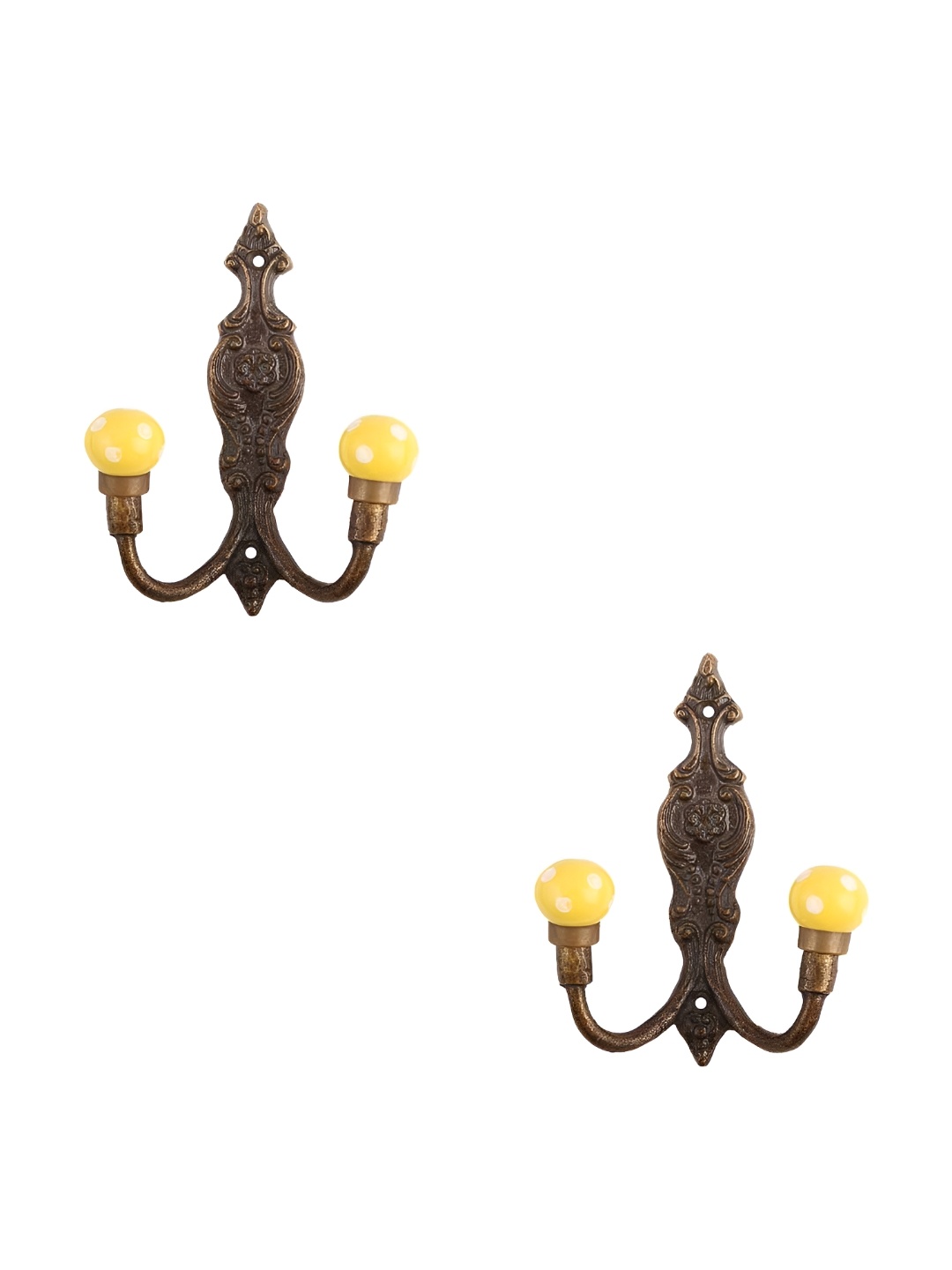 

IndianShelf Yellow and Bronze 2 Pcs Ceramic Dot Wall Hooks