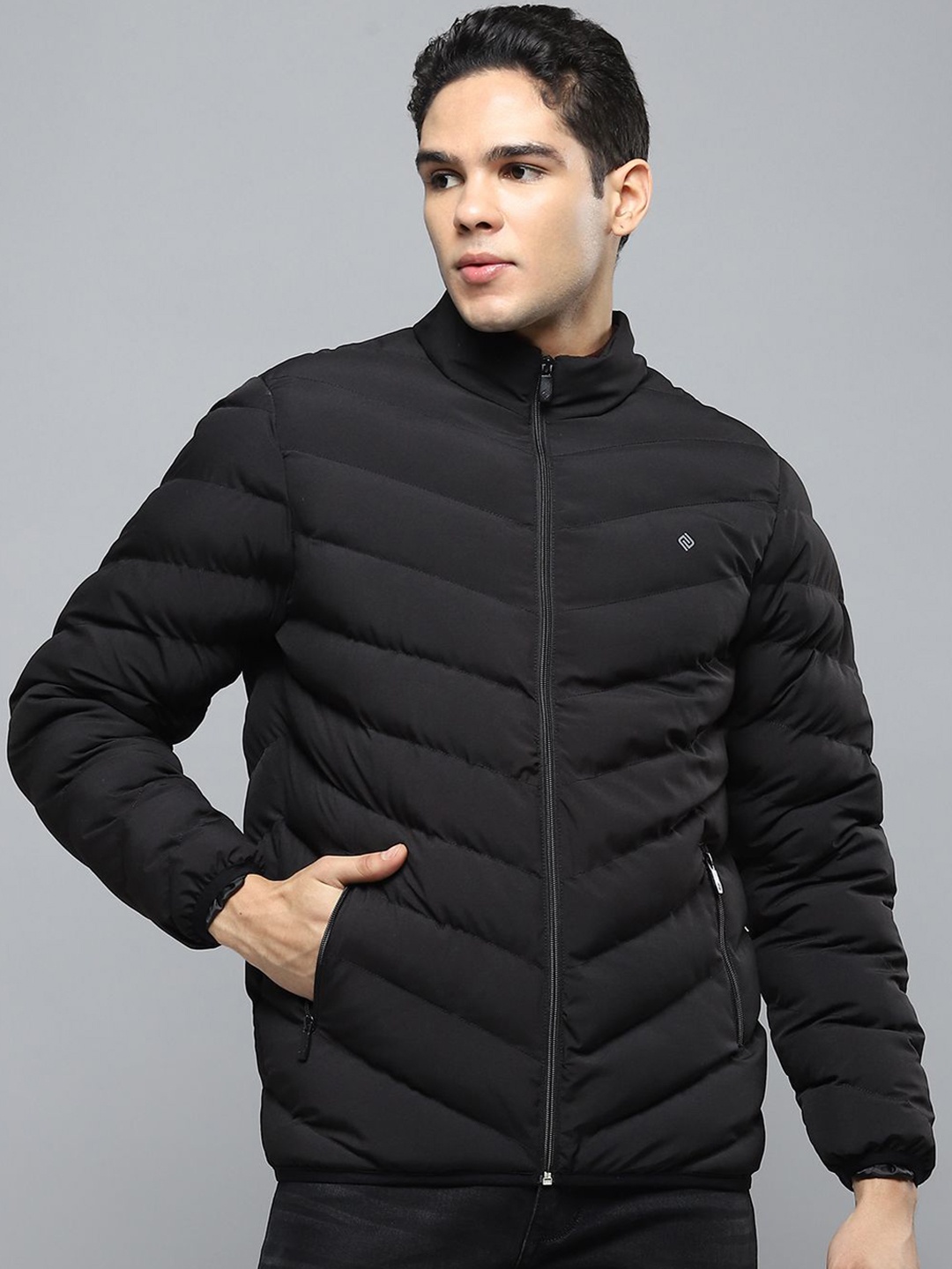 

Cloak & Decker Men Mock Collar Solid Casual Puffer Jacket, Black