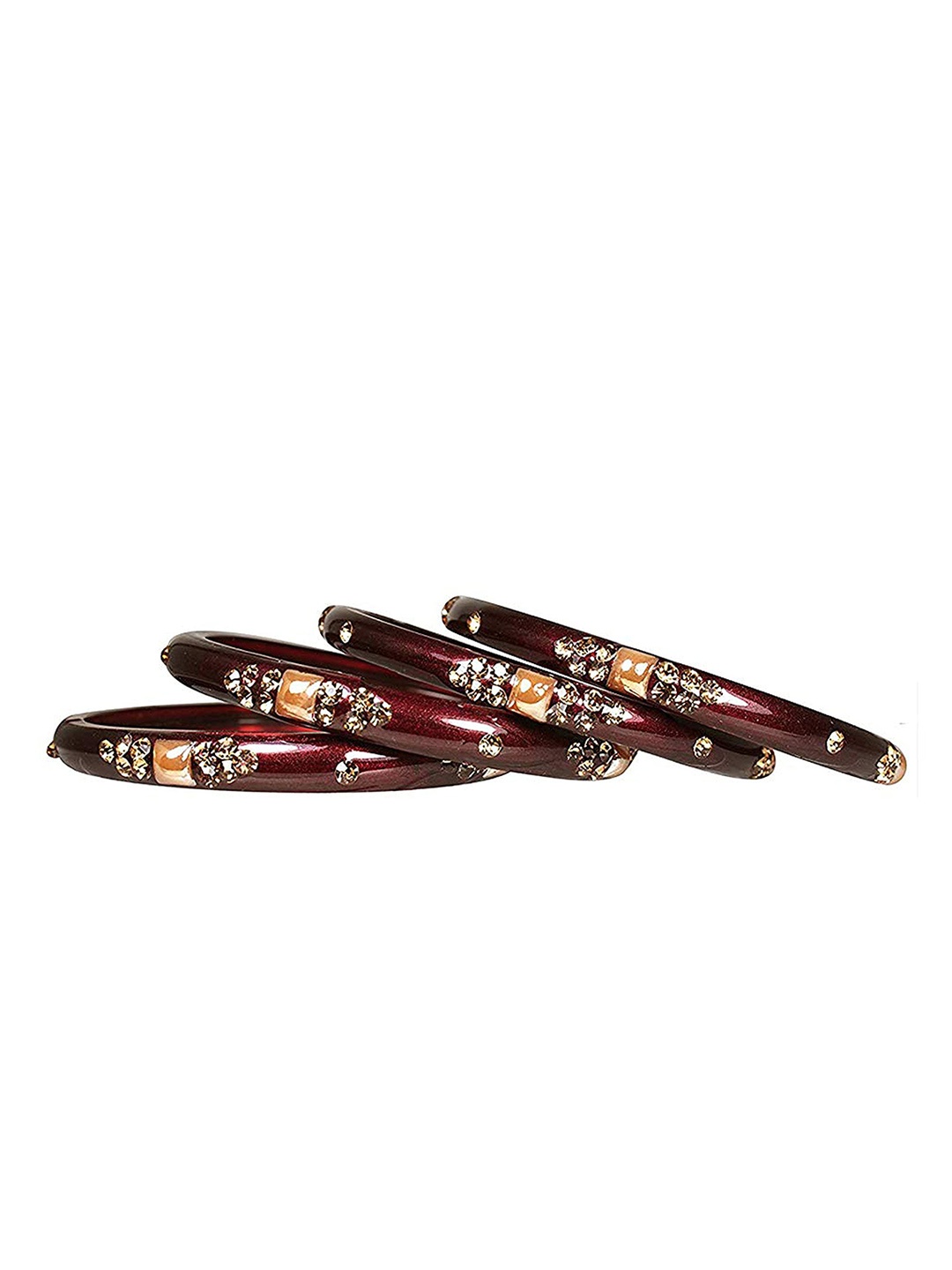 

ZULKA Set Of 4 Artificial Stones and Beads Studded Bangles, Maroon