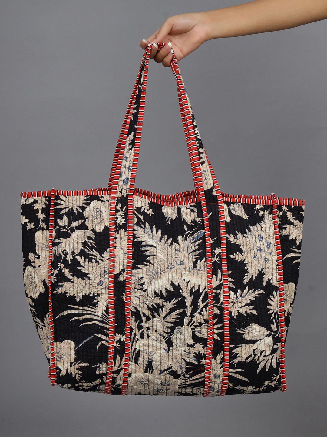 

HANDICRAFT PALACE Women Floral Printed Shopper Cotton Tote Bag, Black