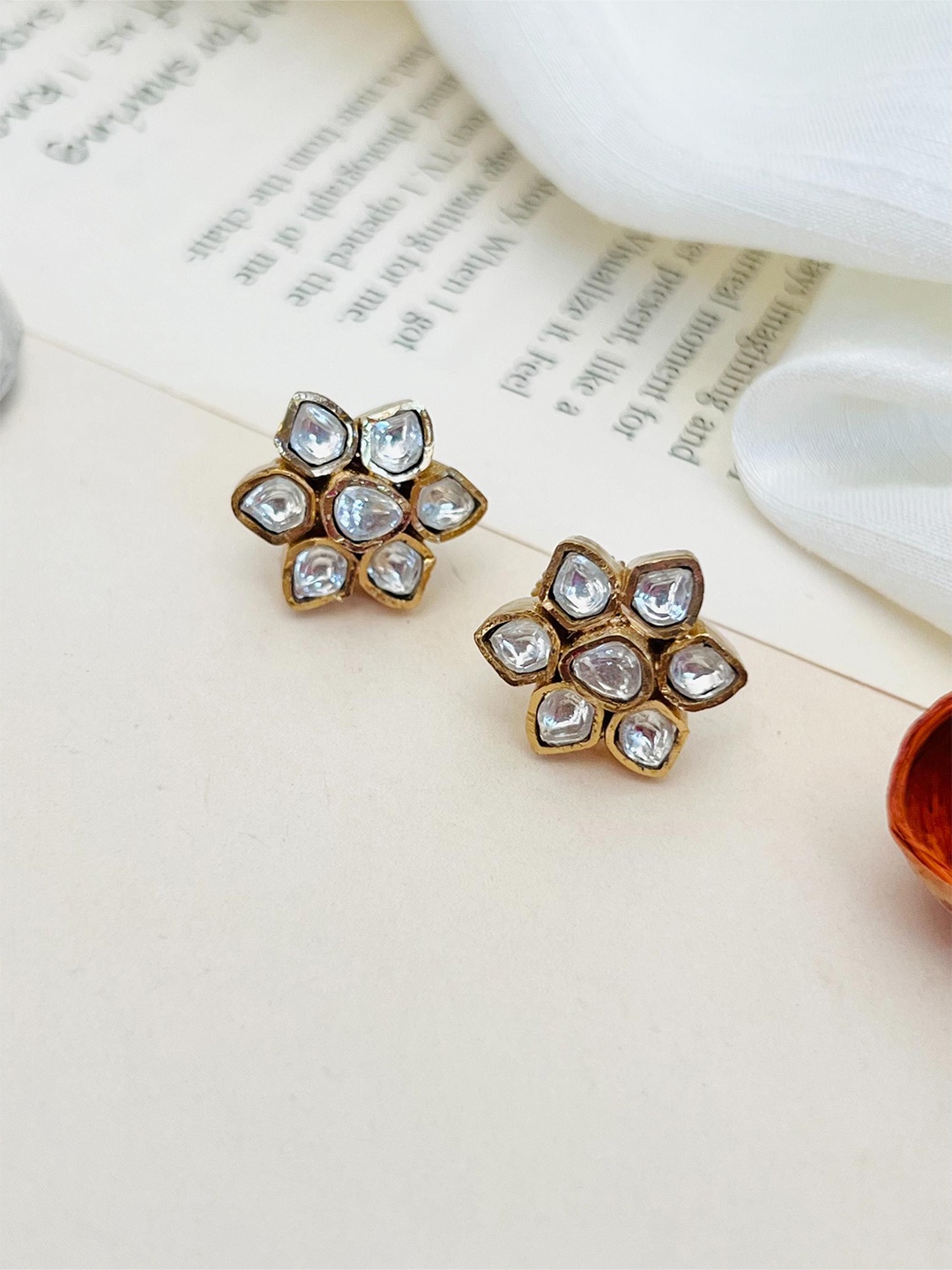 

ABDESIGNS Gold-Plated Stone Studded Classic Studs Earrings