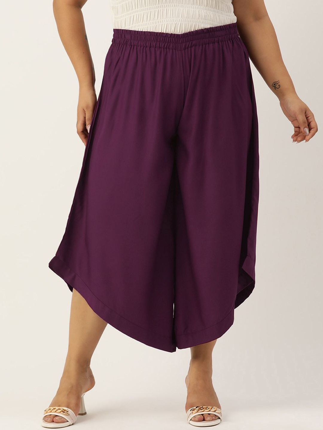 

theRebelinme Women Plus Size Relaxed High-Rise Easy Wash Culottes, Burgundy