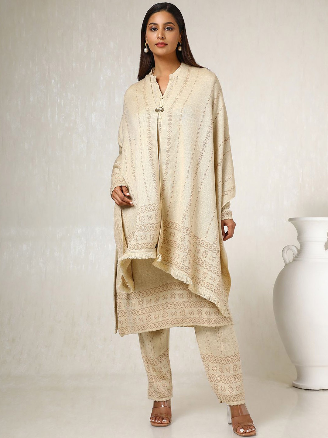 

Soch Ethnic Motifs Woven Design Beads and Stones Kurta with Trousers & Dupatta, Beige