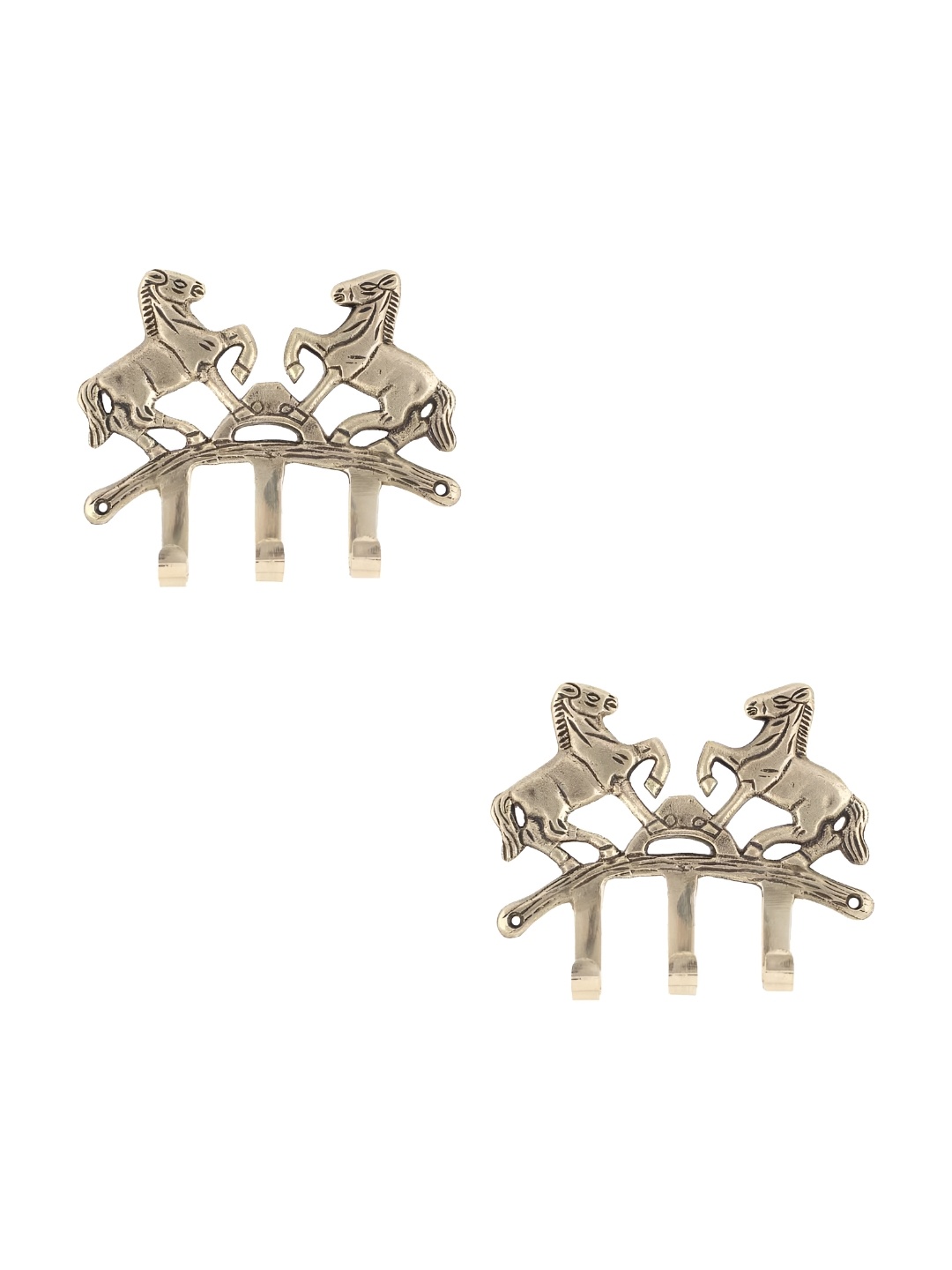 

IndianShelf Gold Toned 2 Pieces Brass Two Horse Cloth Hangers Wall Hooks