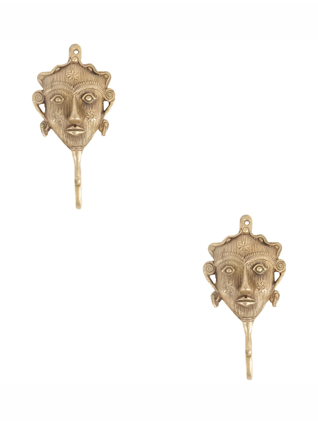

IndianShelf Gold Toned 2 Pieces Brass Tribal Woman Face Wall Hooks