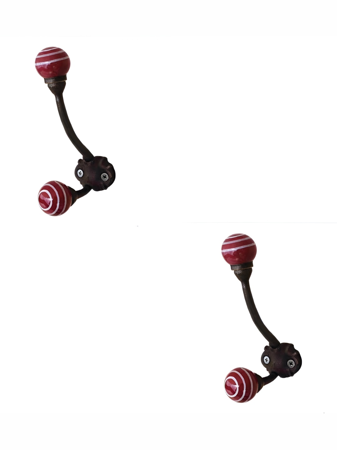 

IndianShelf Red 2 Piece Striped Ceramic Wall Hanger Key Hooks