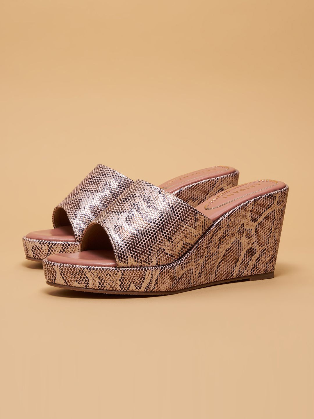 

ERIDANI Ashley Printed Slip-On Wedges, Rose gold