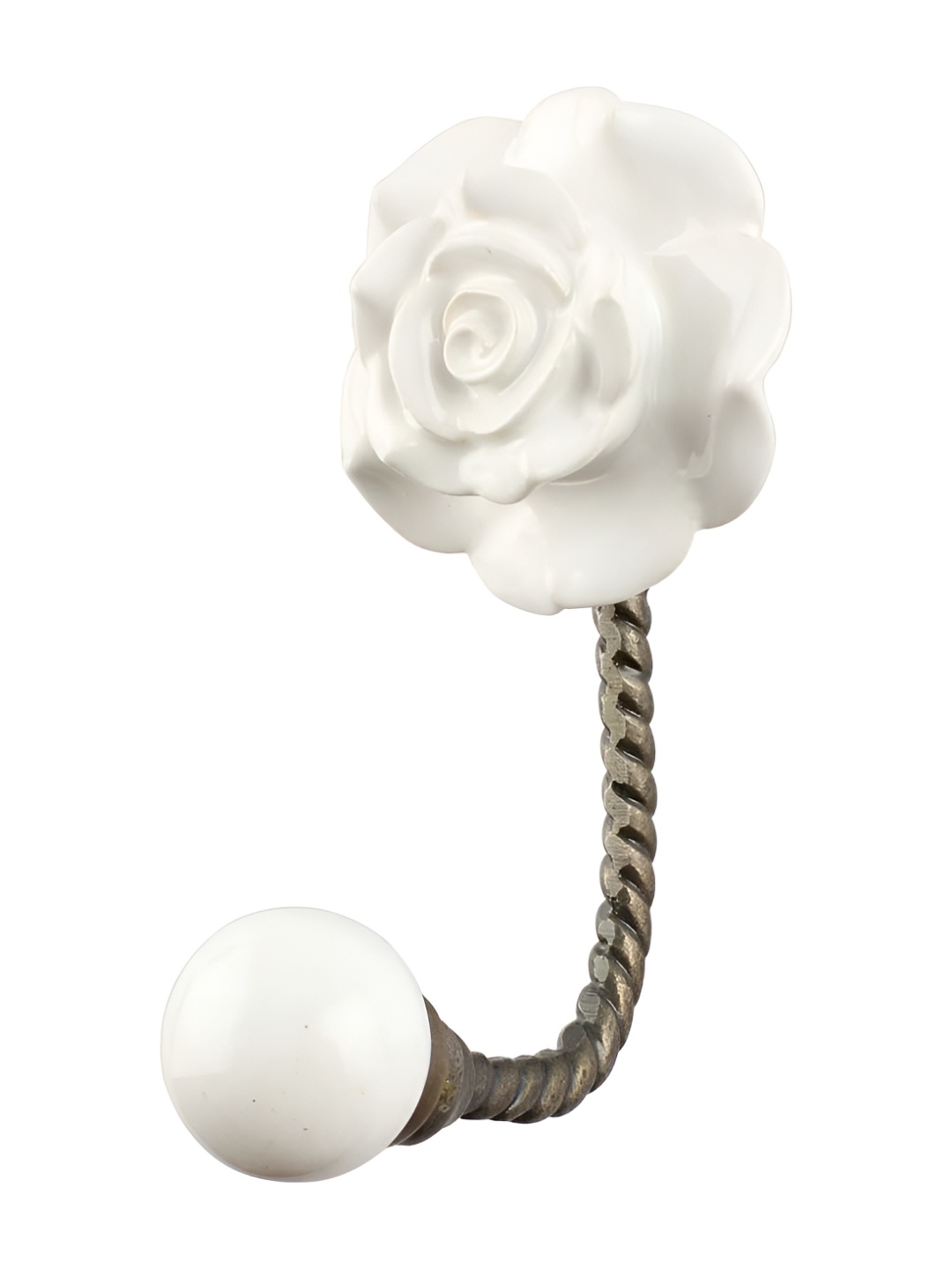 

IndianShelf White Ceramic Rose Flower Coat Hook