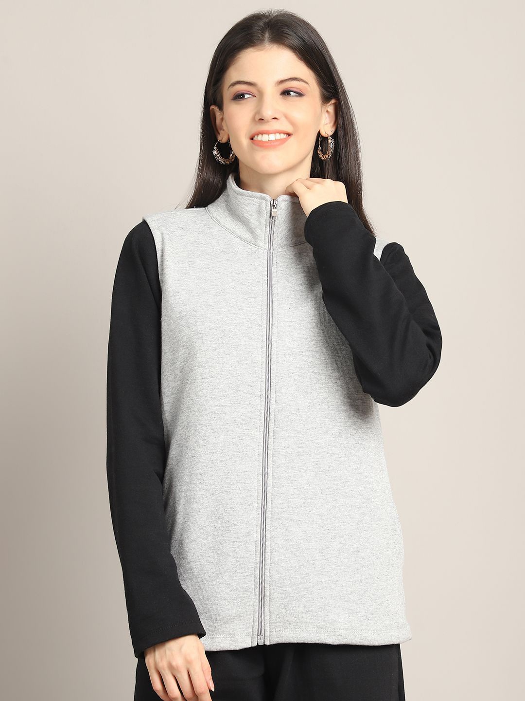 

Rute Women Sleeveless Front-Open Pure Cotton Sweatshirt, Grey