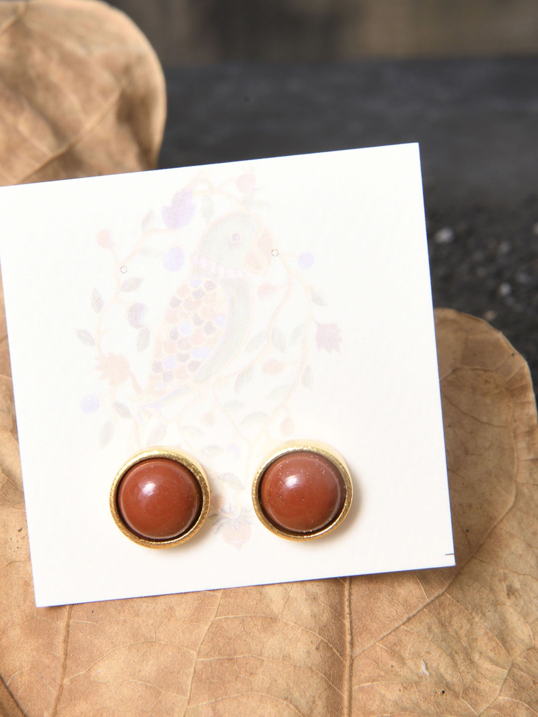 

TOTAPARI Root Chakra Gold-Plated Agate Stone Studded Circular Studs, Red