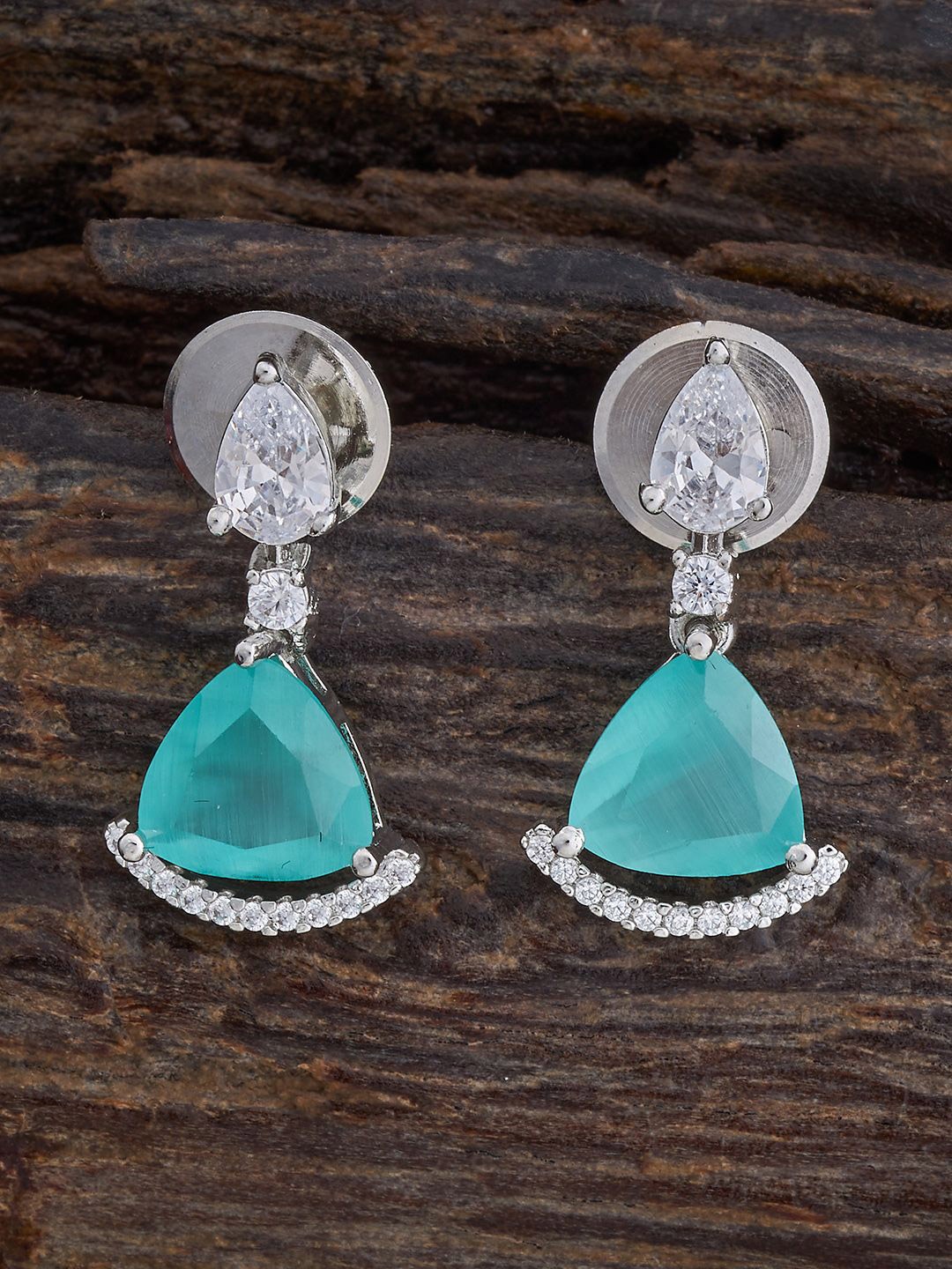 

Kushal's Fashion Jewellery Rhodium-Plated Teardrop Shaped Drop Earrings, Green