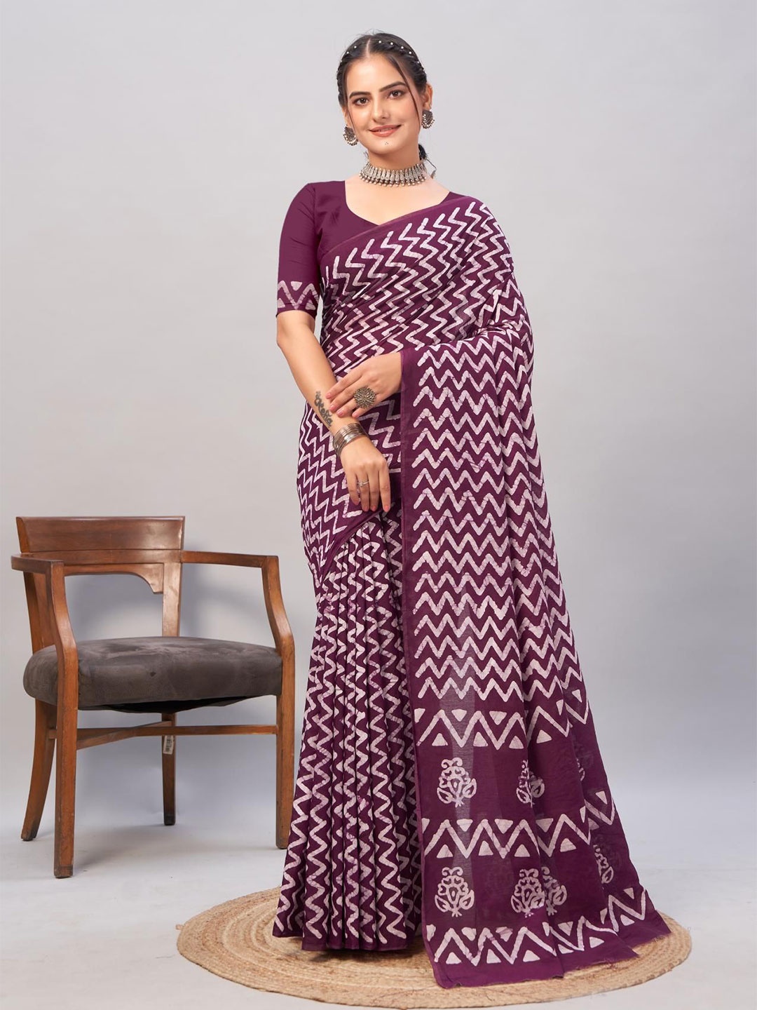 

Kalista Printed Chanderi Pure Cotton Saree, Burgundy