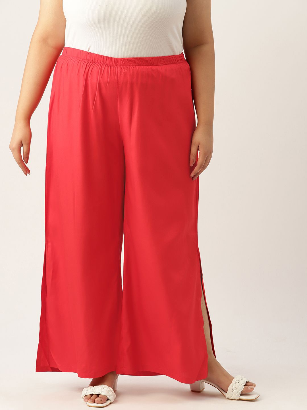 

theRebelinme Women Plus Size Palazzos, Red
