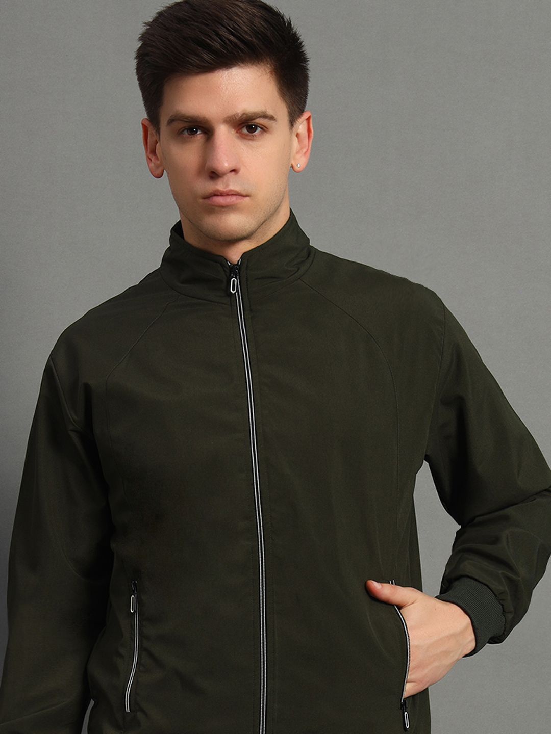

GET GOLF Men Polyester Bomber Jacket, Olive