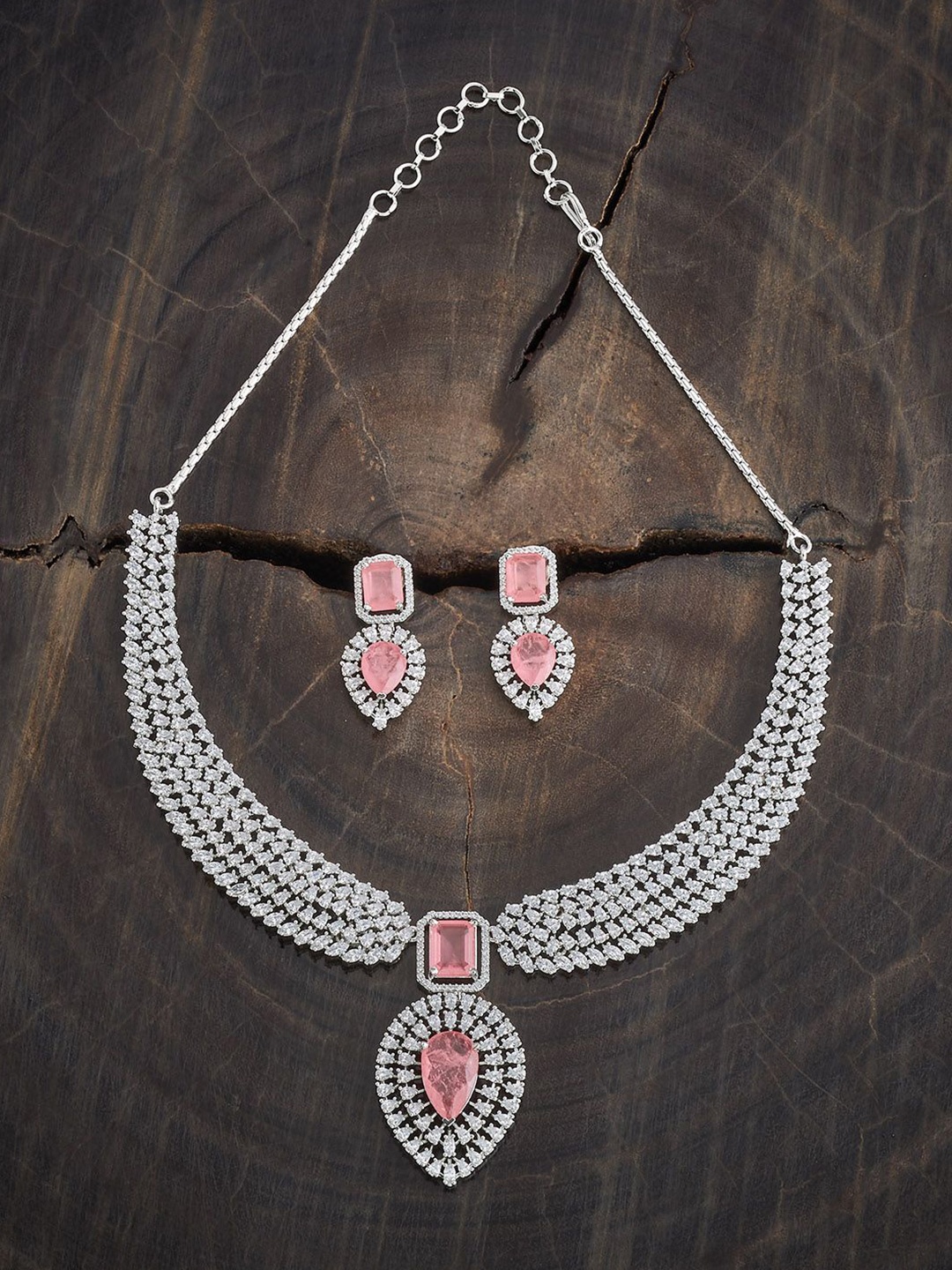 

Kushal's Fashion Jewellery Rhodium-Plated Zircon-Studded Jewellery Set, Silver
