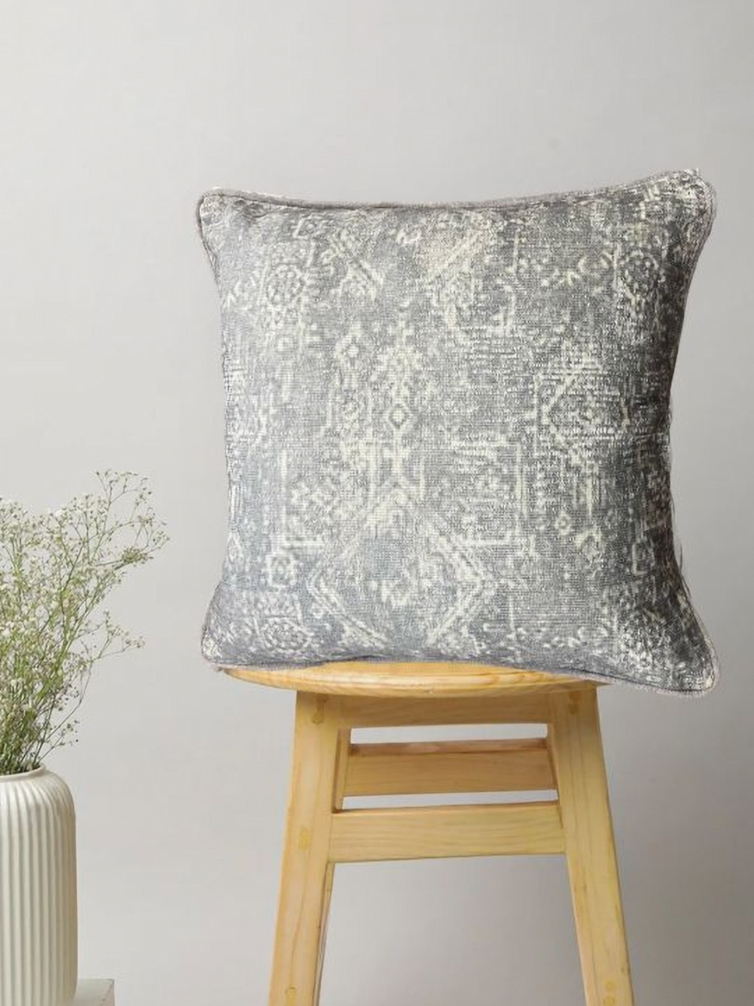 

SAJAVAT Grey Quirky Printed Cotton Square Cushion Cover