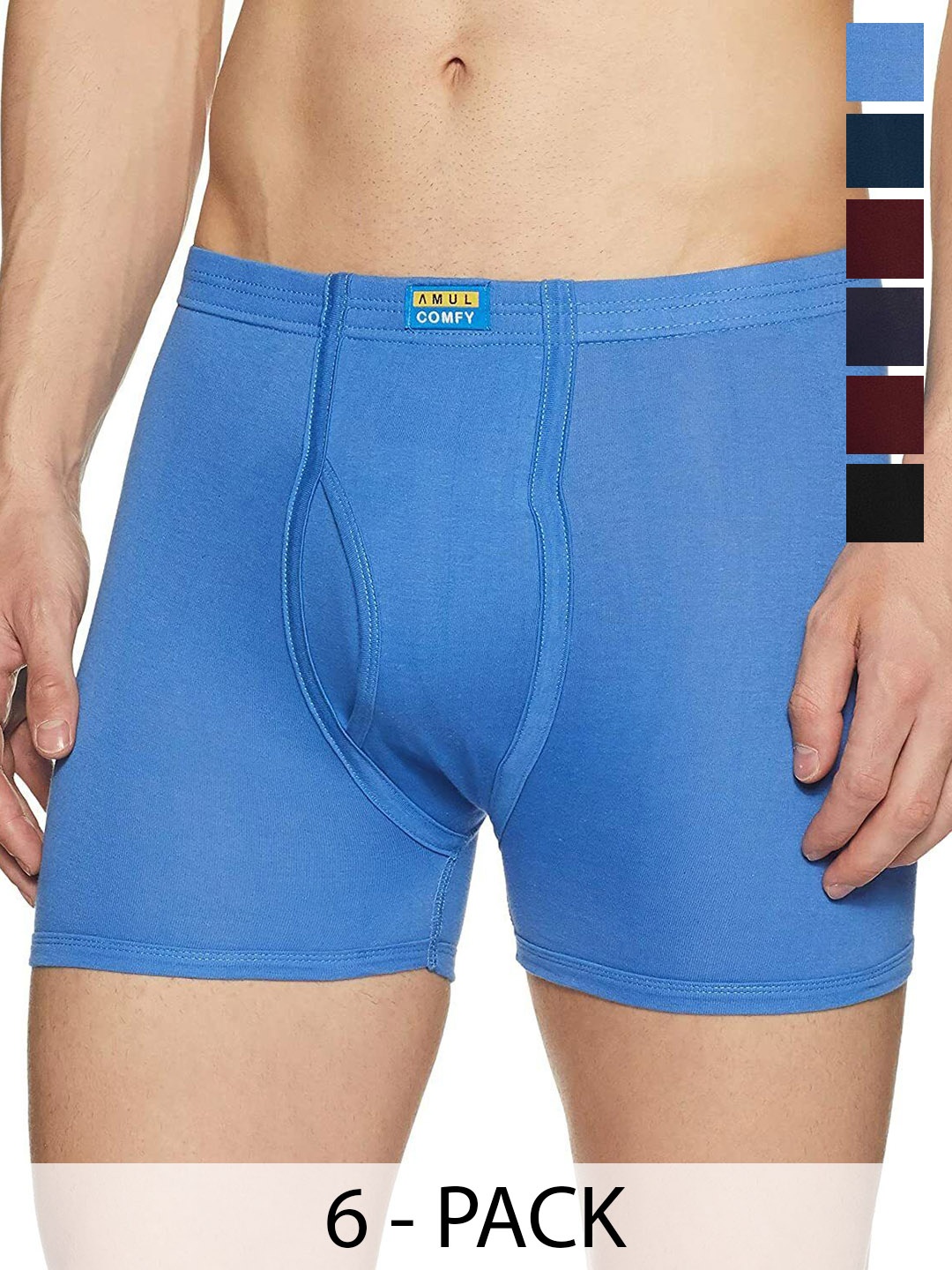 

AMUL COMFY Men Pack Of 6 Assorted Short Trunks Comfy-Plain-Trunk-IE-6-100