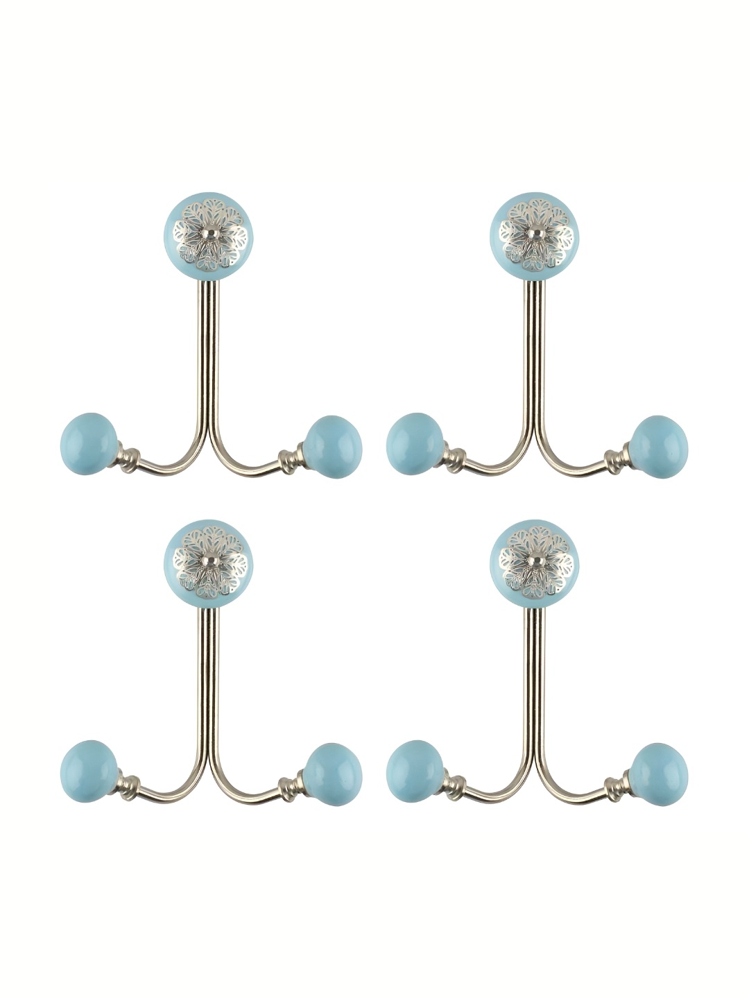 

IndianShelf Blue & Silver Toned 4 Pieces Ceramic Wall Hooks