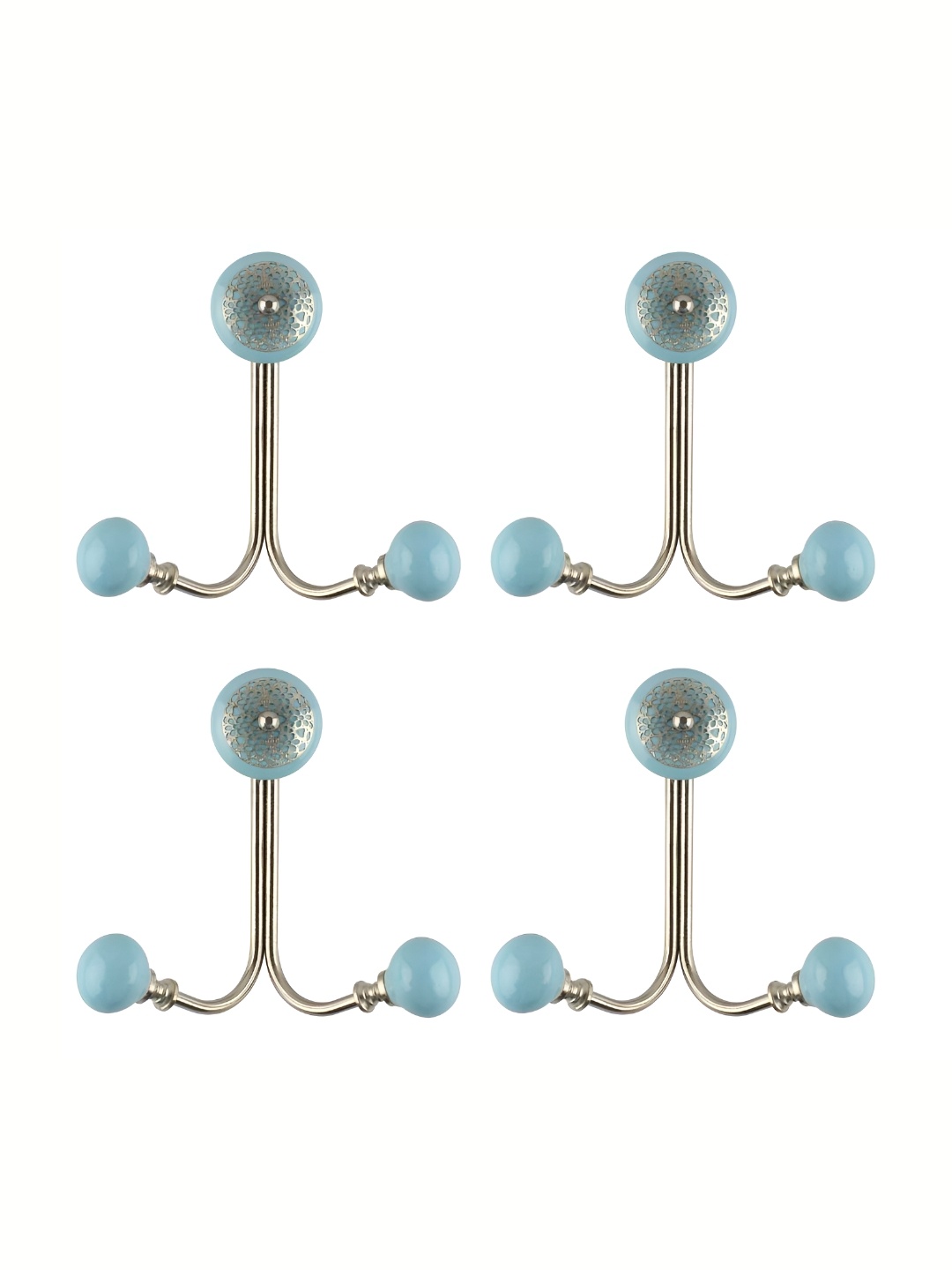 

IndianShelf Turquoise Blue and Goldtoned 4 Pieces Ceramic Strewn Wall Hooks