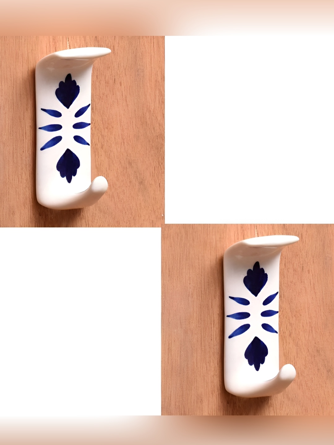 

IndianShelf White & Blue 2 Piece Ceramic Floral Adhesive Key Holder Wall Hooks