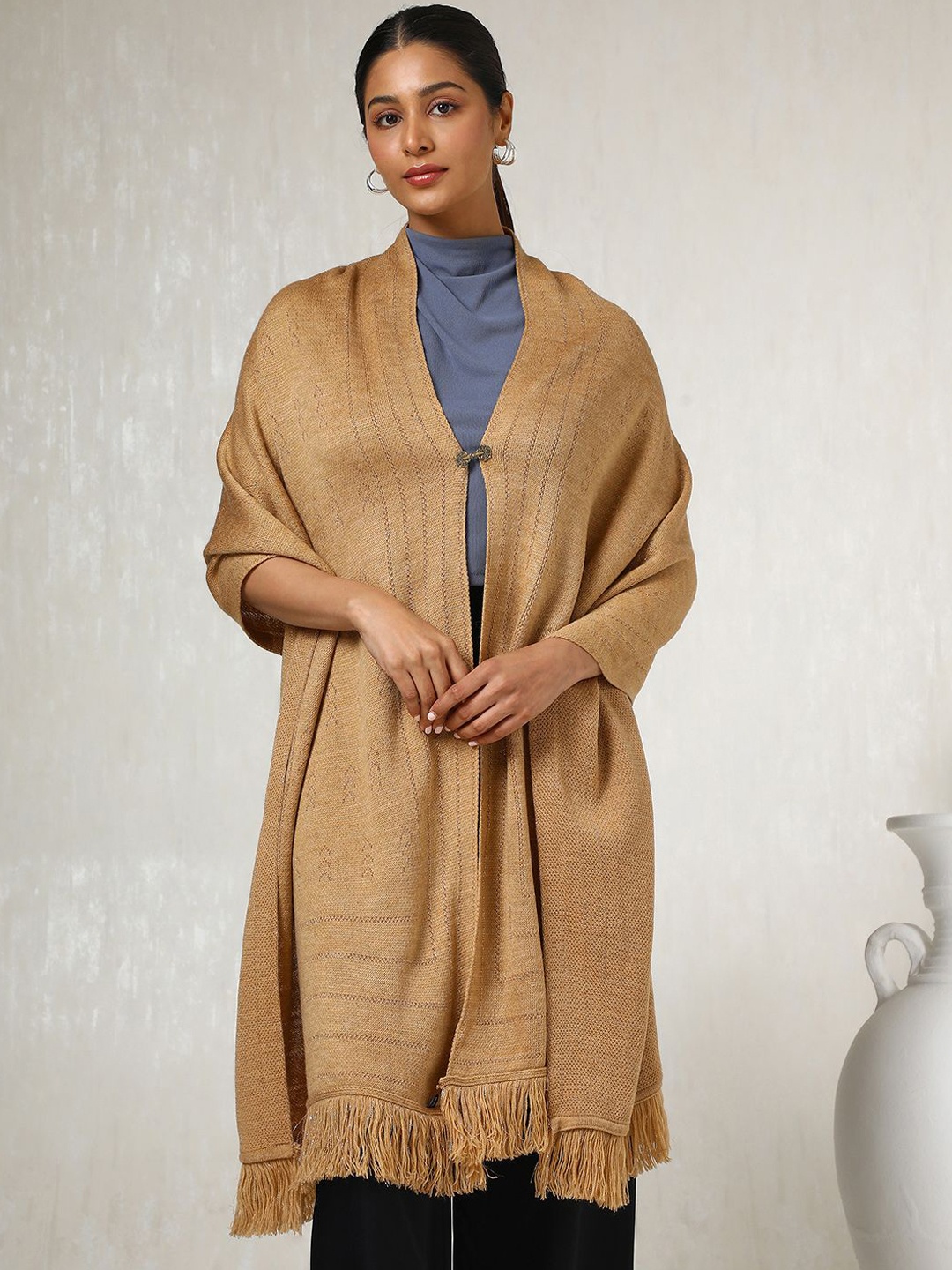 

Soch Women Striped Woven Design Acrylic Shawl, Brown