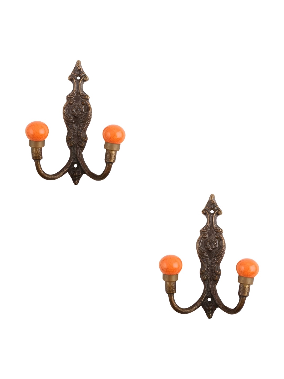 

IndianShelf Orange and Bronze 2 Pcs Ceramic Crackle Wall Hooks