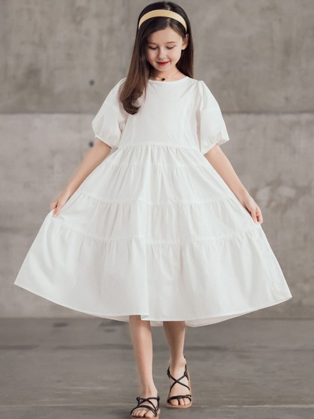 

INCLUD Girls Puff Sleeve Fit & Flare Dress, White