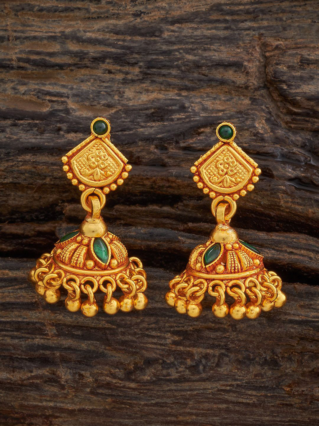 

Kushal's Fashion Jewellery 92.5 Pure Silver Gold-Plated Contemporary Jhumkas