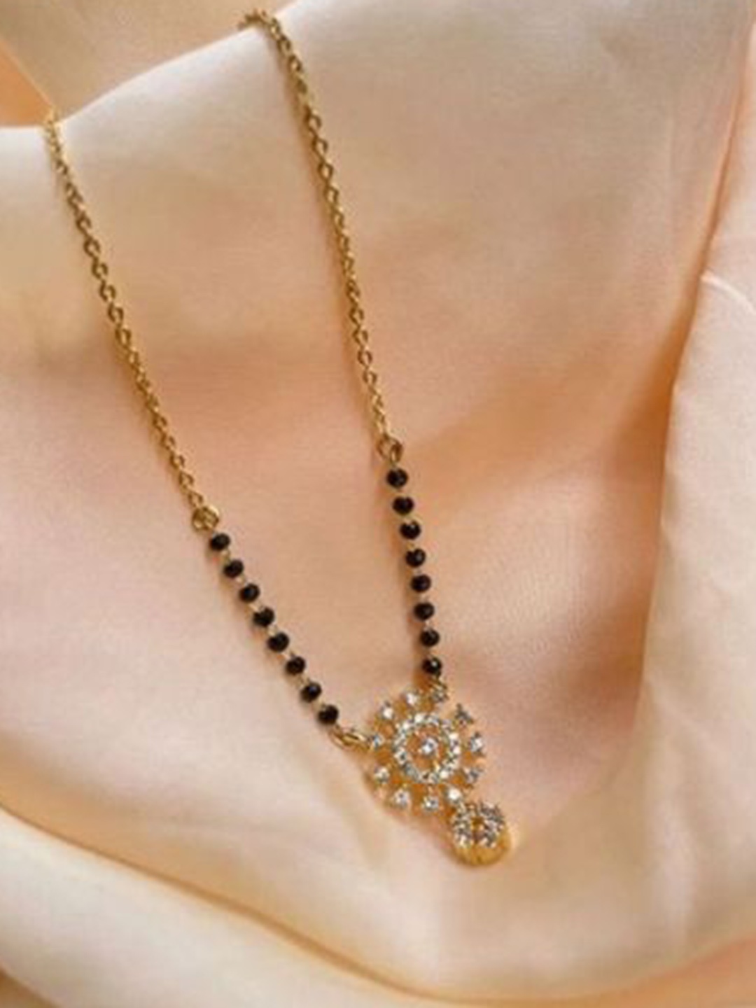 

Wynona Set Of 2 Gold-Plated American Diamond Studded and Beaded Mangalsutra