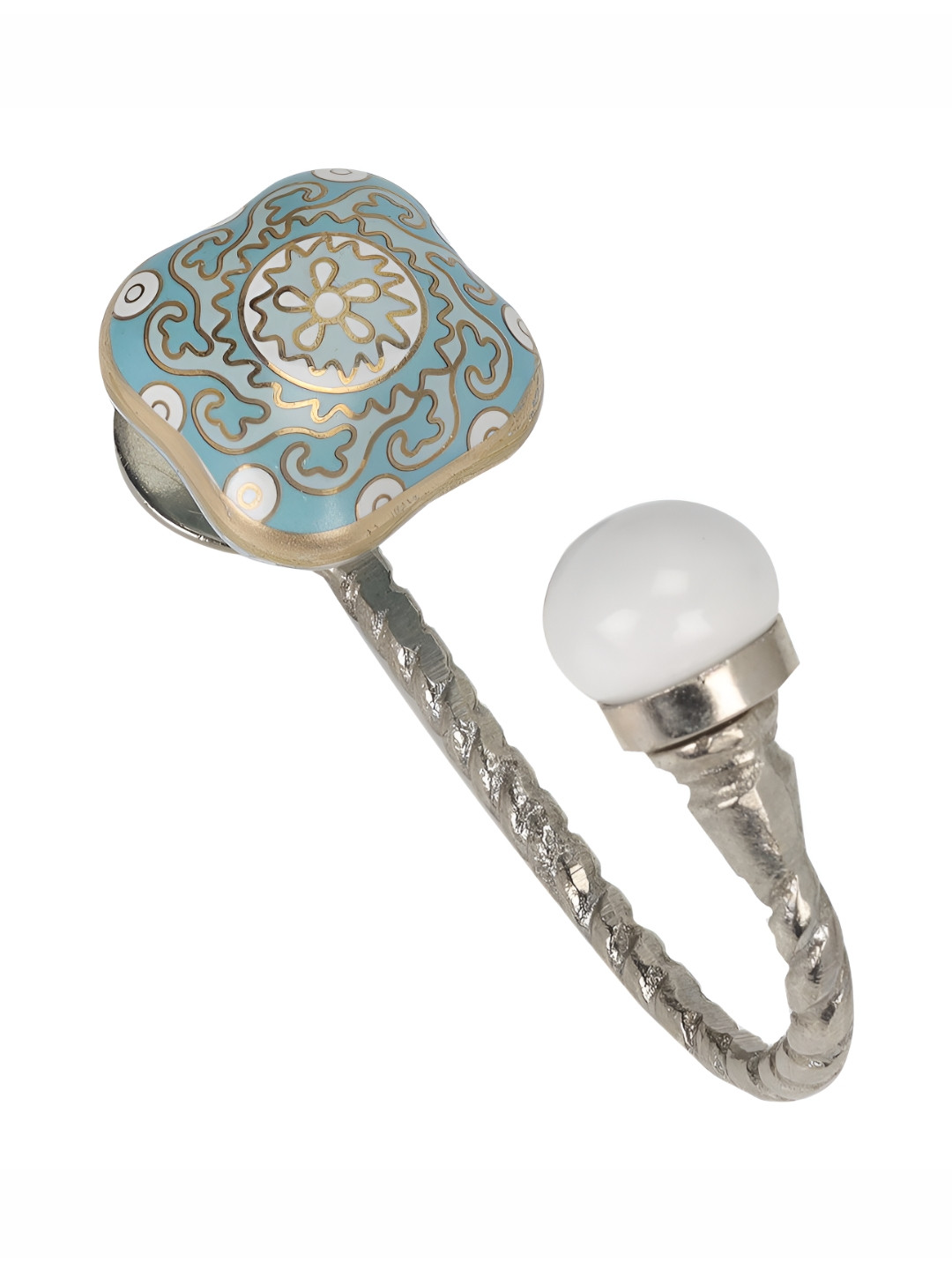 

IndianShelf Silver Toned & White Printed Ceramic Cloth Hanger