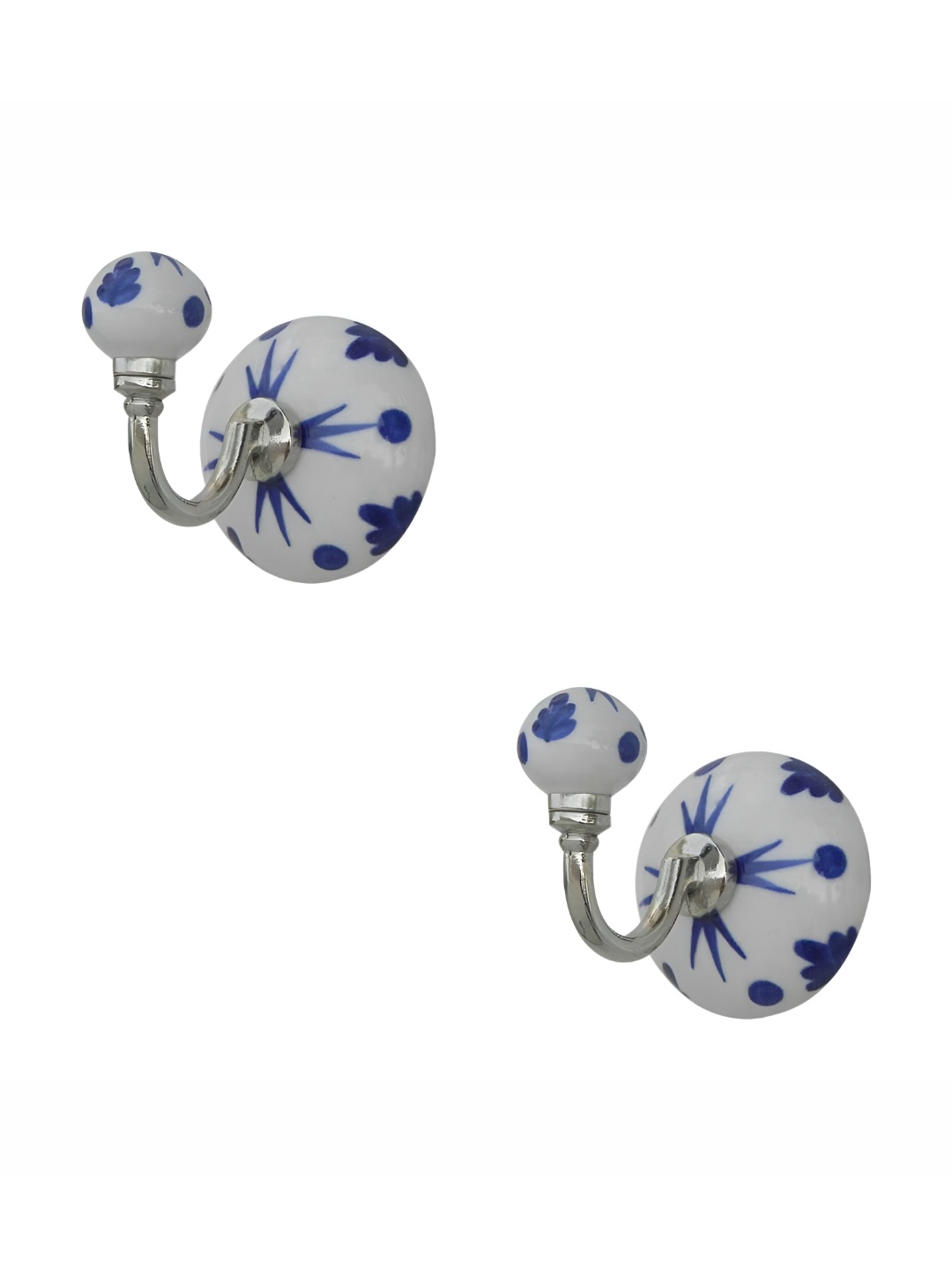 

IndianShelf Blue 2 Pieces Floral Wall Mounted Ceramic Hooks Door Hanger