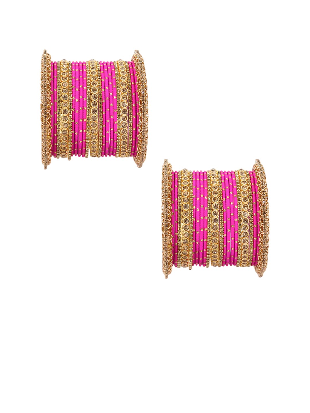 

ZULKA Set Of 46 Zircon Studded Metal Bangles, Pink