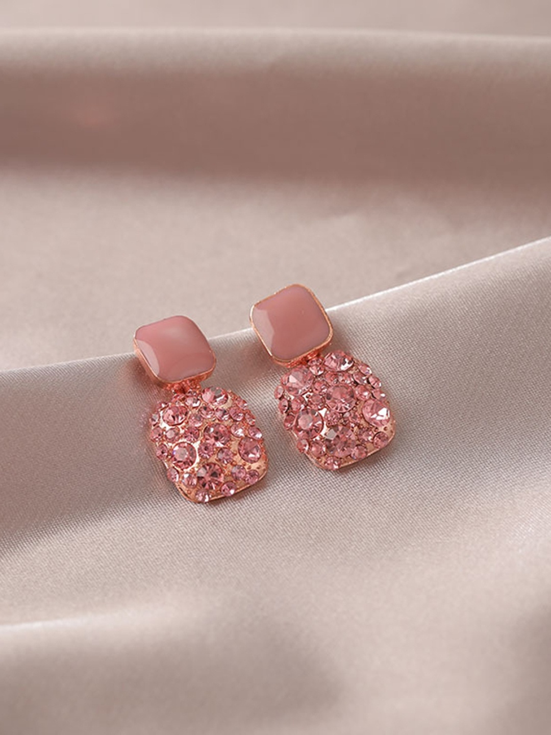 

DESTINY JEWELS Set Of 4 Geometric Stone Studded Drop Earrings, Pink