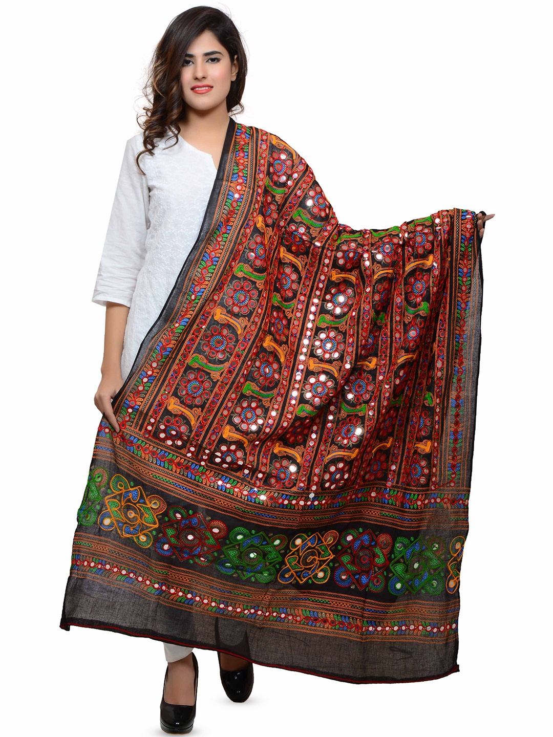 

BANJARA INDIA Embroidered Dupatta with Thread Work, Black