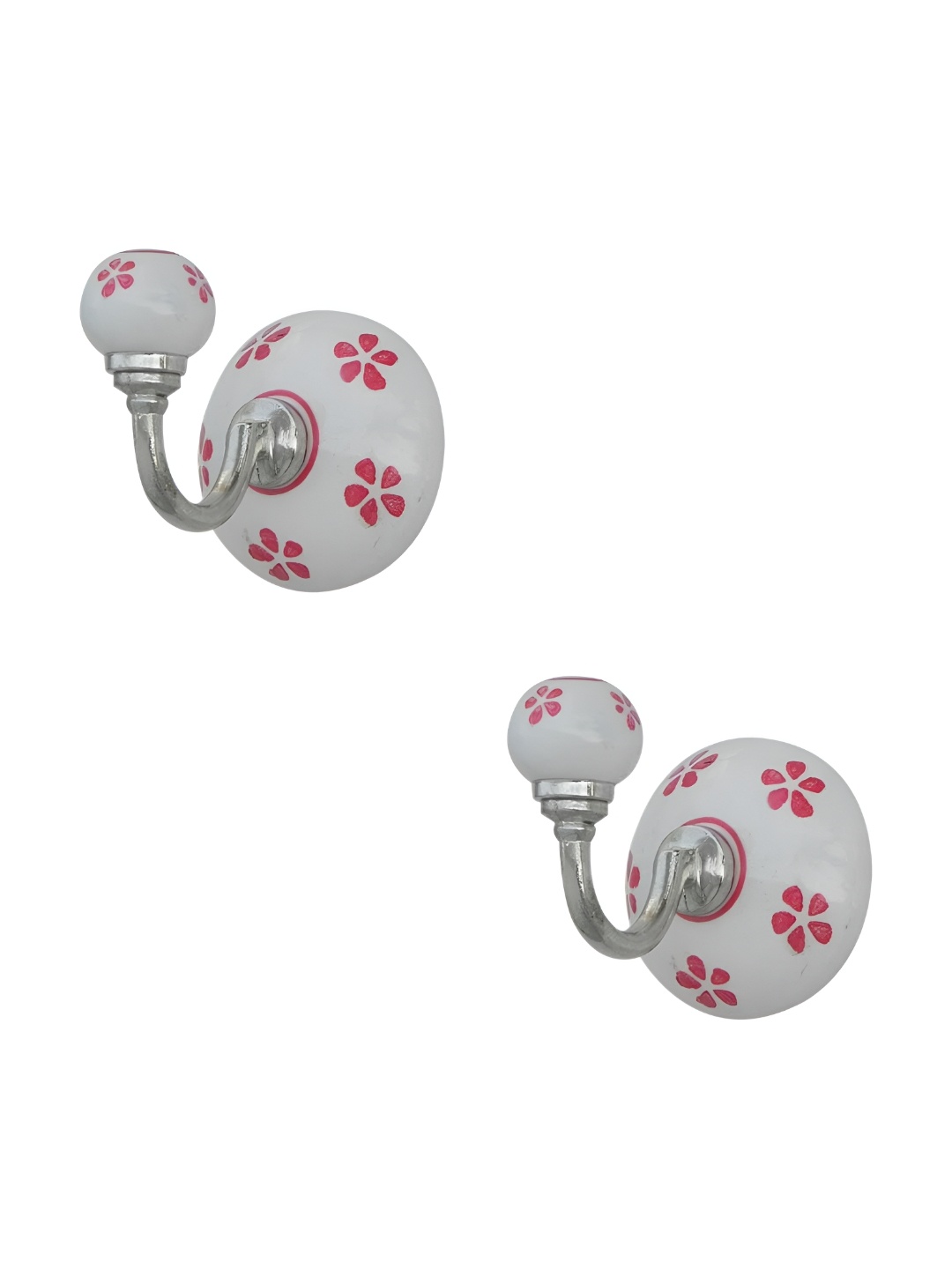 

IndianShelf White & Red 2 Pieces Floral Printed Ceramic Wall Hooks
