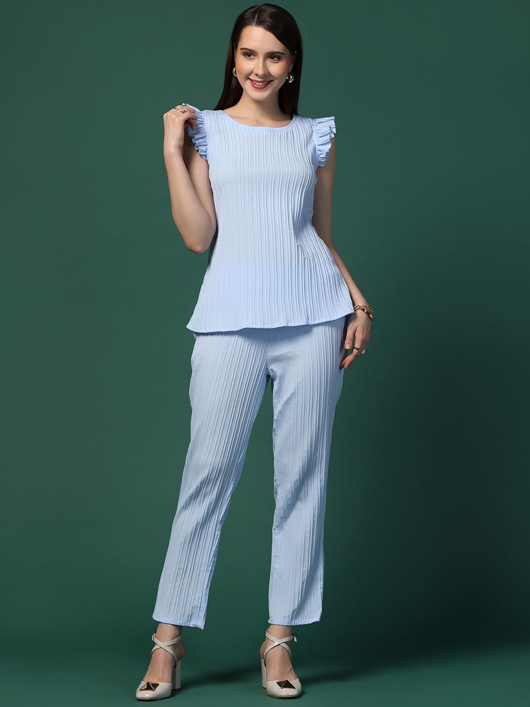 

Moda Rapido Blue Round Neck Top With Trousers