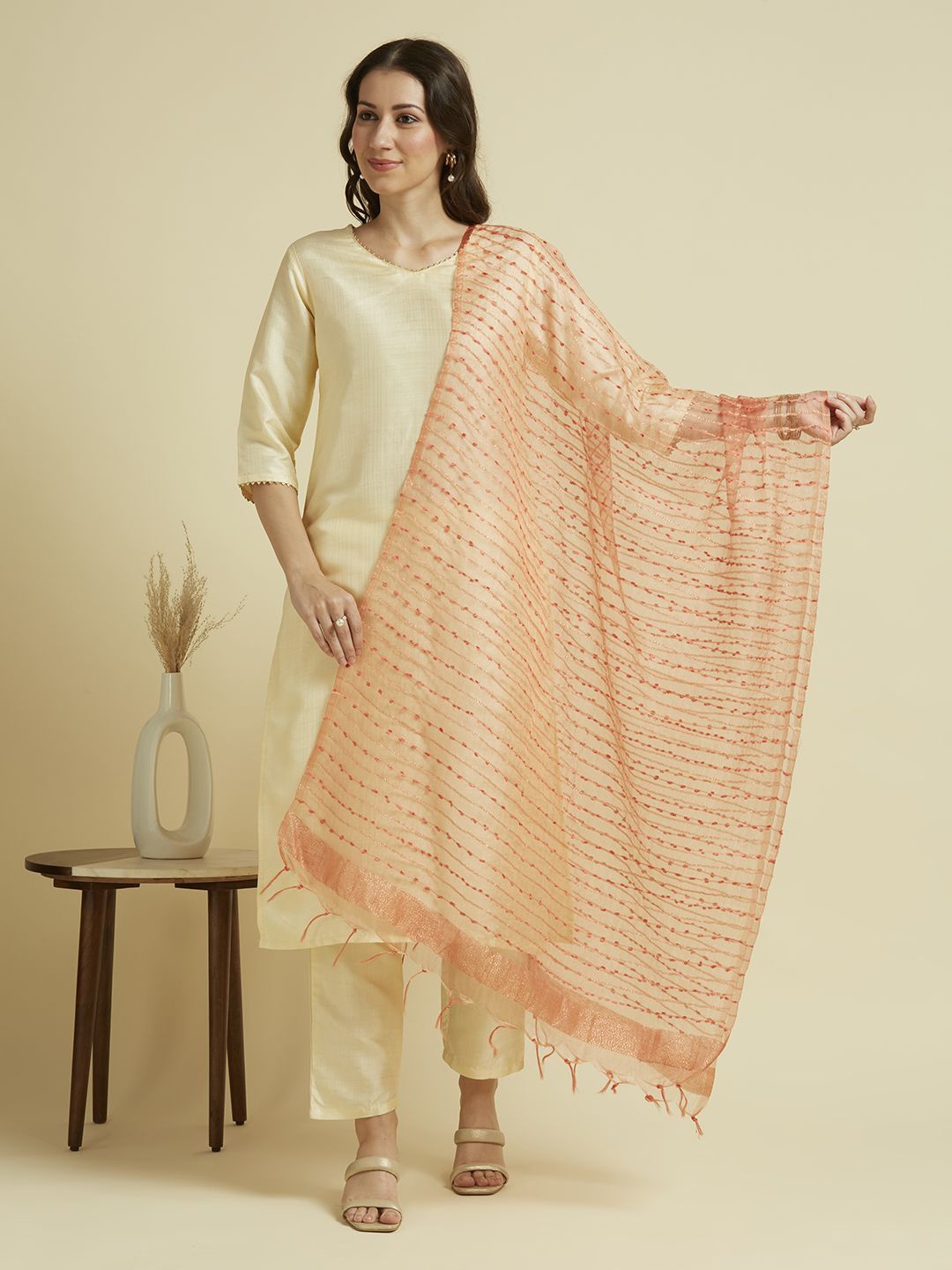 

Dupatta Bazaar Woven Design Organza Dupatta with Zari, Peach