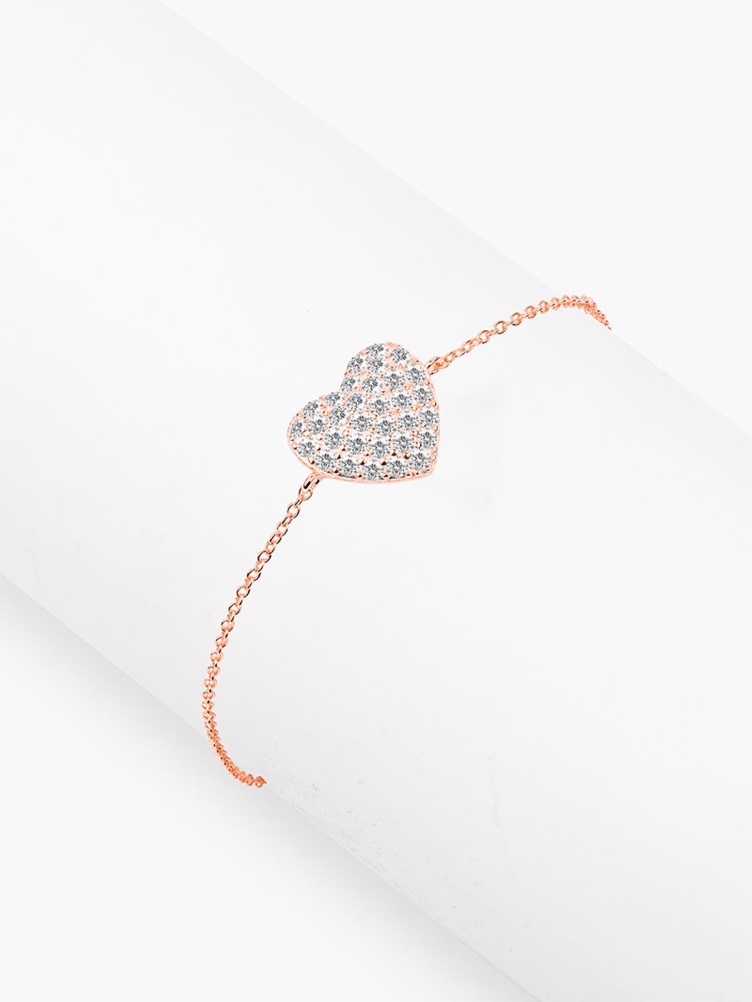 

Nistra Radiant Heart Sterling Silver Rose Gold-Plated Cubic Zirconia Studded Link Bracelet