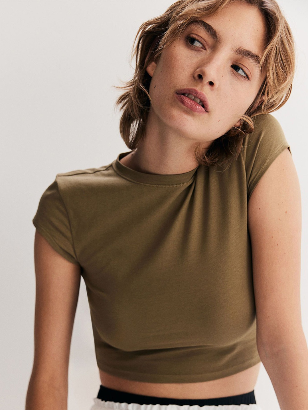 

H&M Cropped Cotton Top, Brown