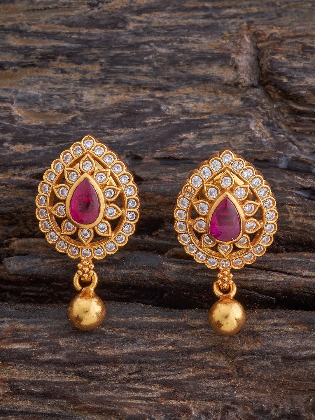 

Kushal's Fashion Jewellery 92.5 Pure Silver Gold-Plated Zircon Stone Studded Floral Studs