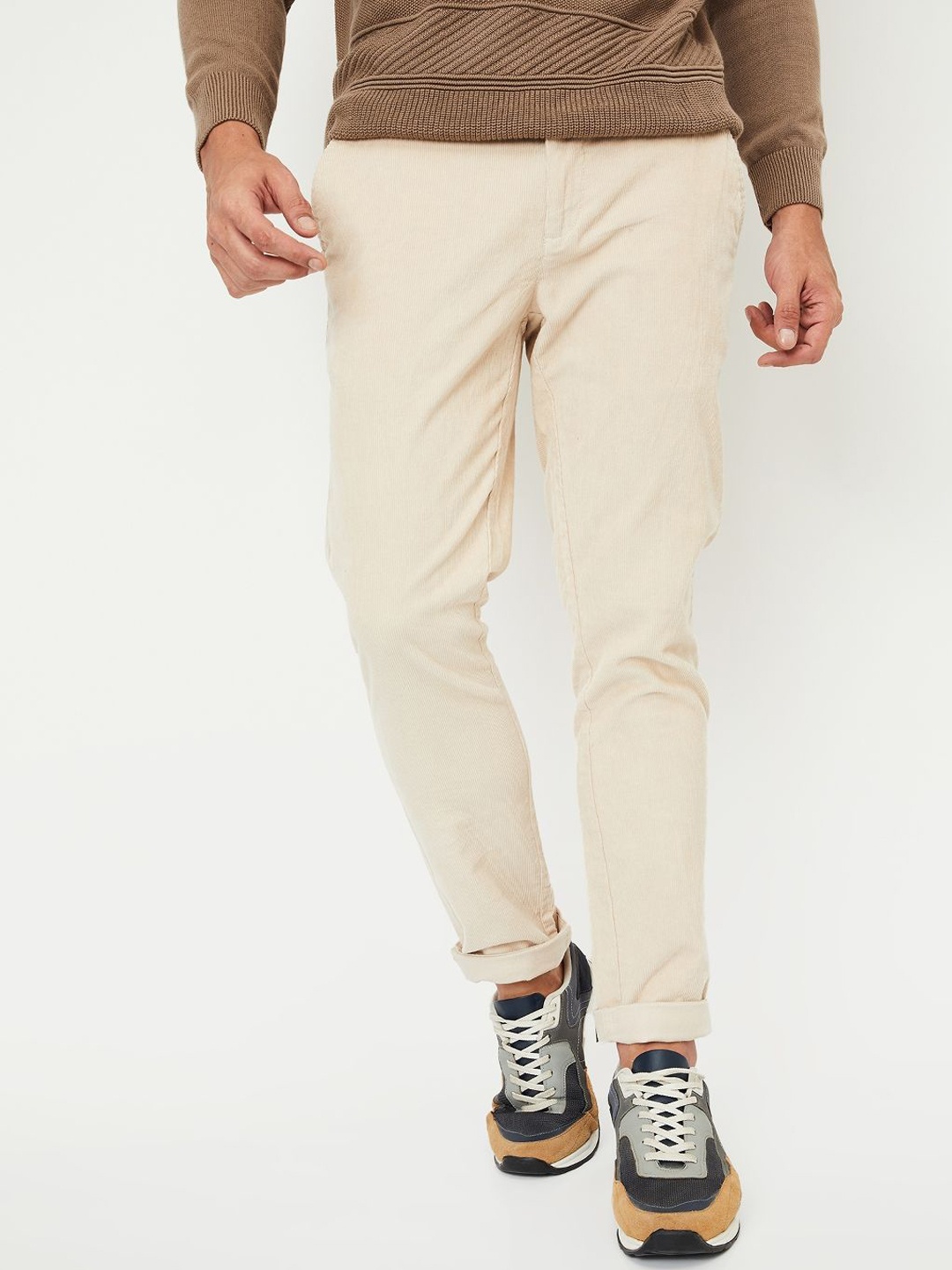 

max Men Mid-Rise Cotton Regular Trousers, Beige