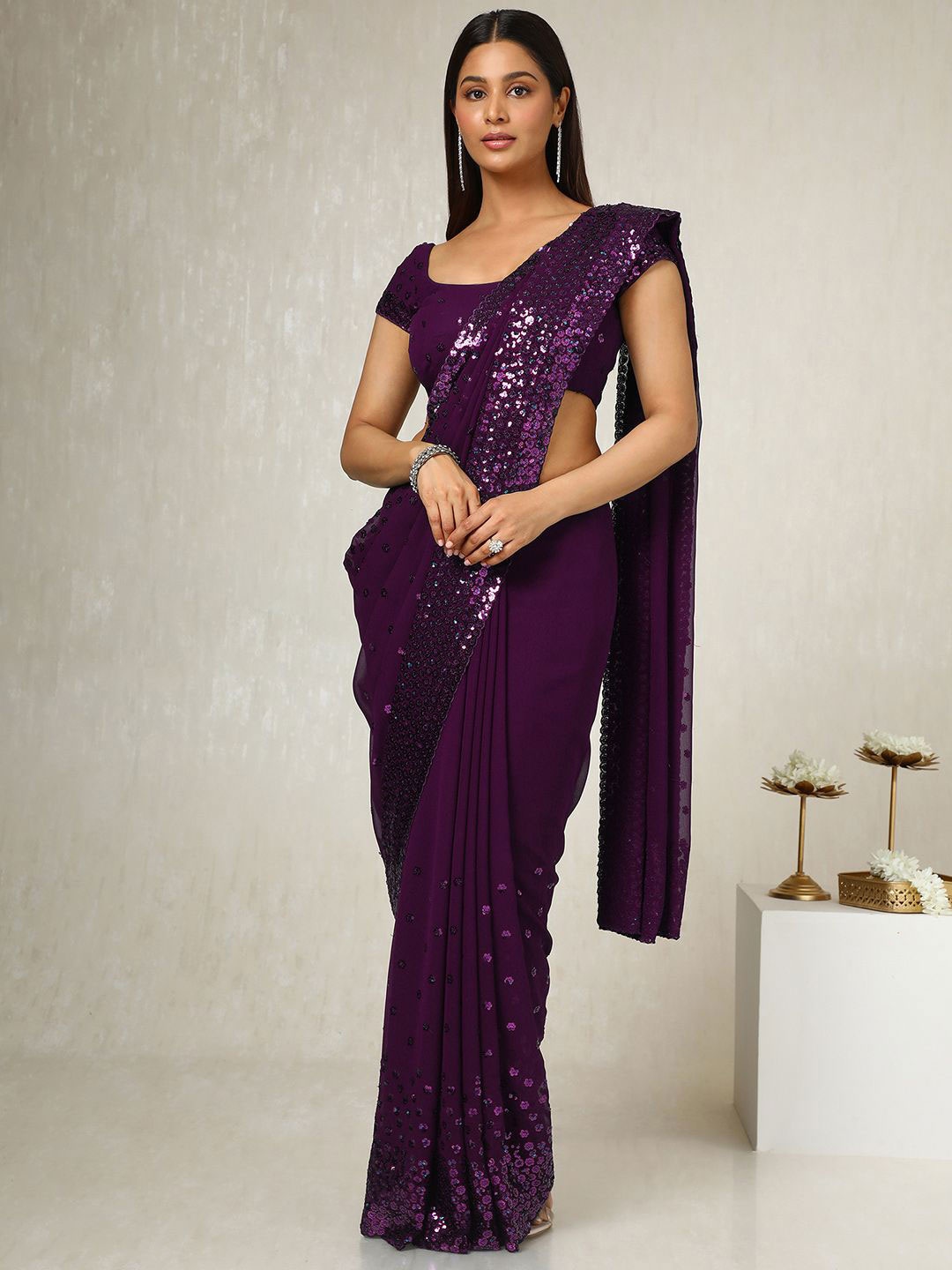 

Soch Embellished Sequinned Pure Georgette Saree, Purple