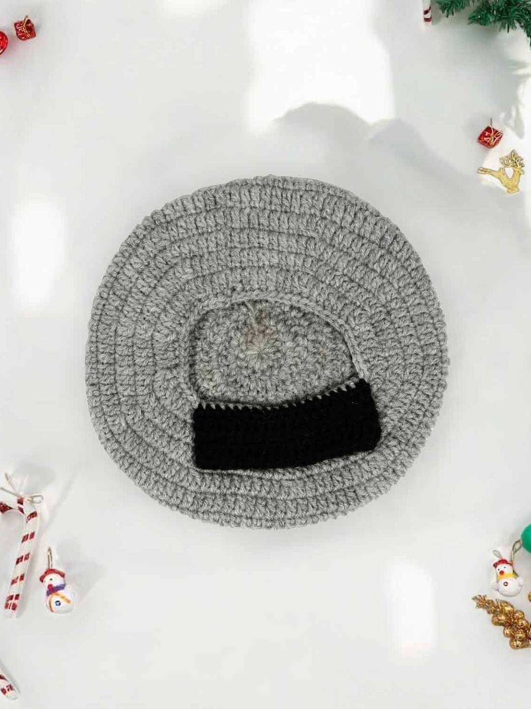 

LITTLE GINNIE Kids Self Design Woollen Visor Cap, Grey