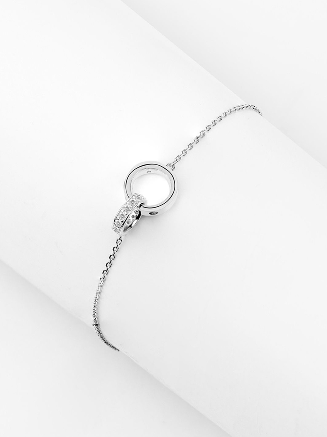 

Nistra Knot of Love Sterling Silver Rhodium-Plated Cubic Zirconia Studded Link Bracelet